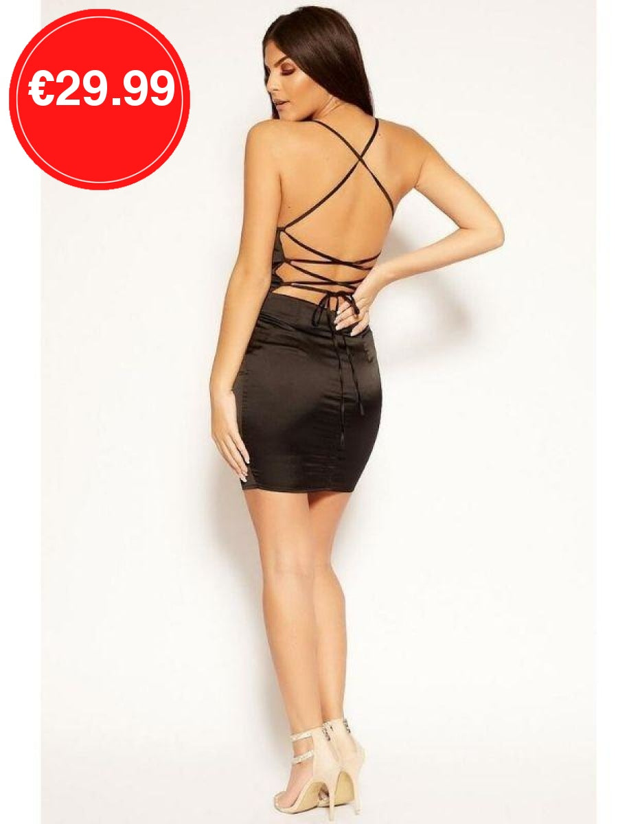 Black Cowl Neck Bodycon Satin Mini Dress