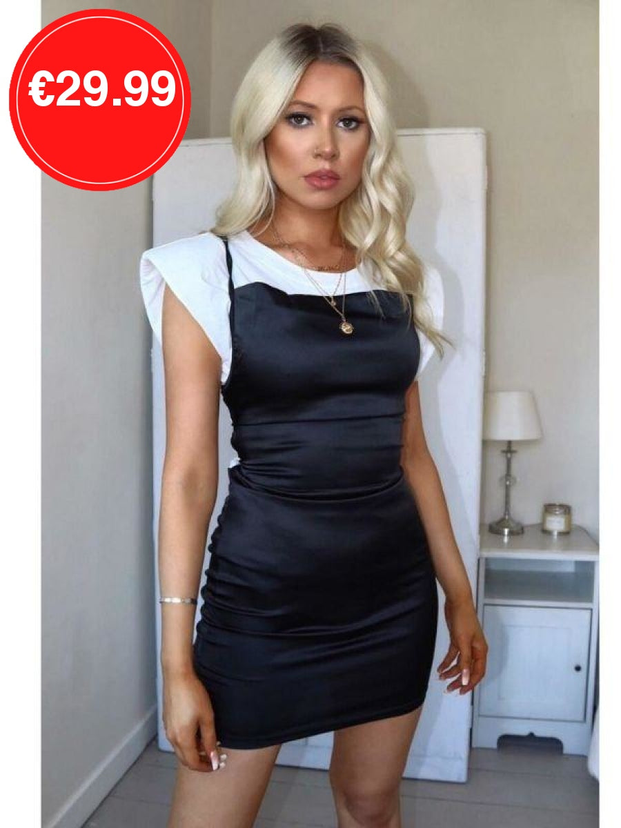 Black Cowl Neck Bodycon Satin Mini Dress