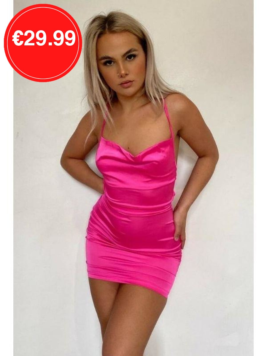 Pink Cowl Neck Bodycon Satin Mini Dress