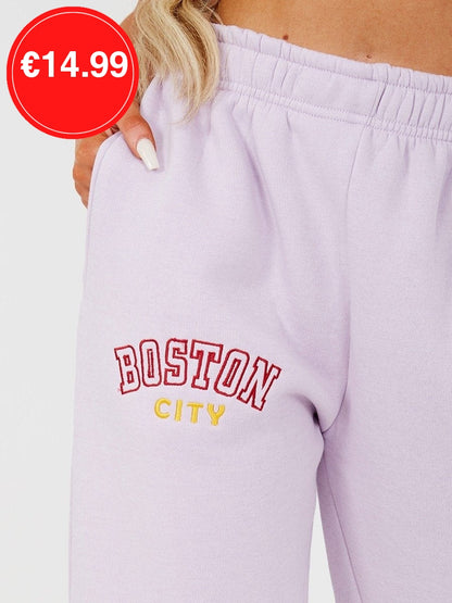 Lilac Boston Embroidered Fleece Jogger