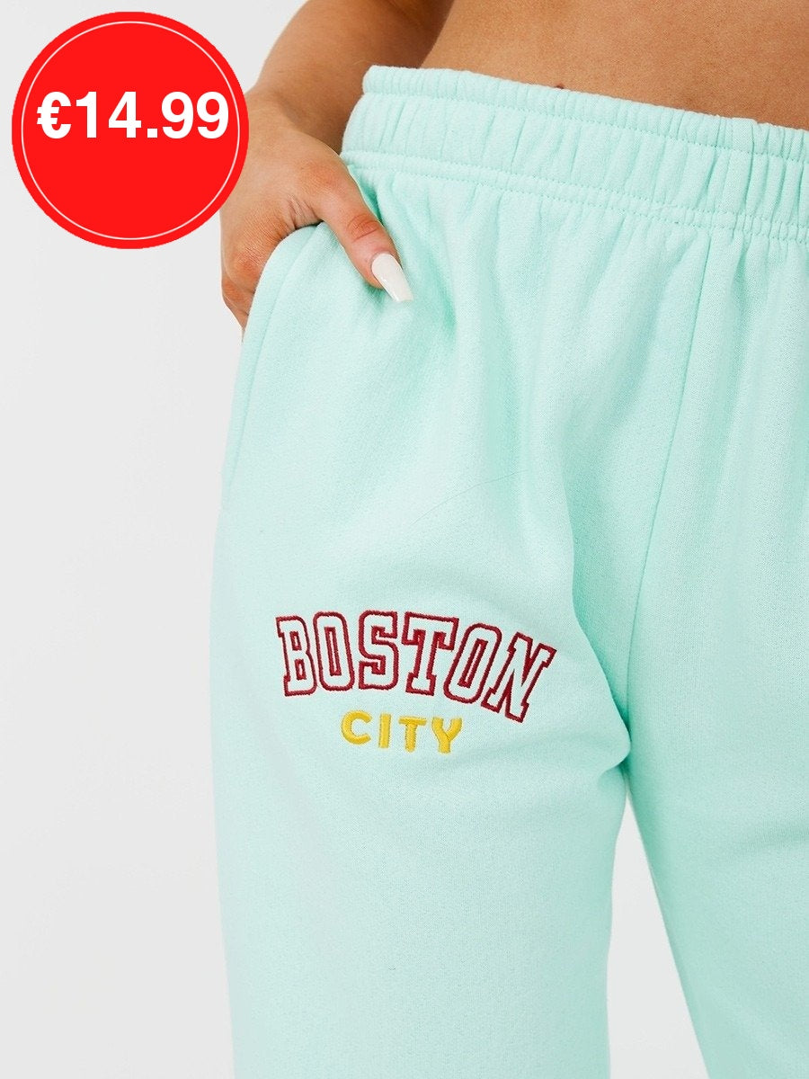 Mint Boston Embroidered Fleece Jogger