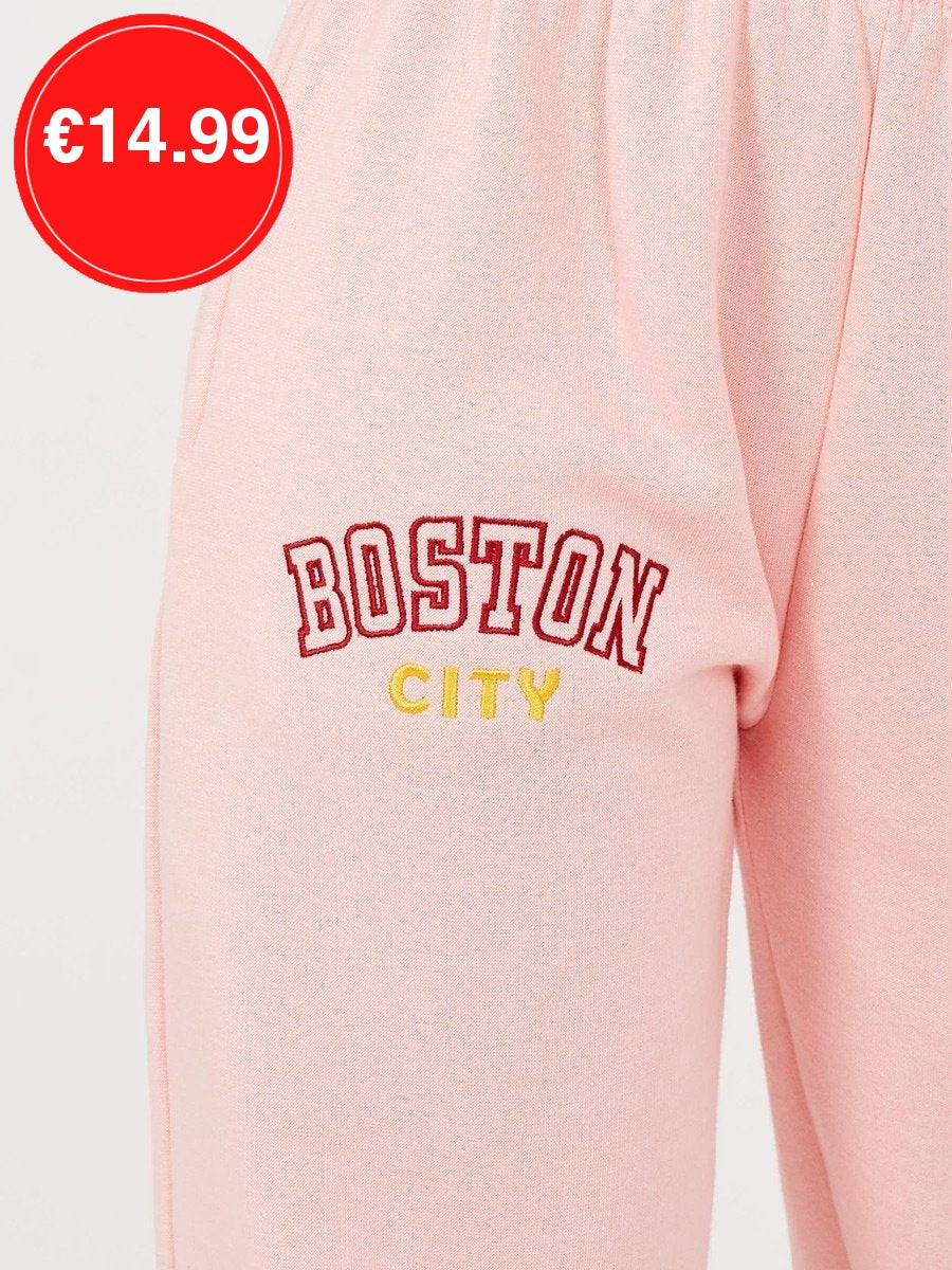 Peach Boston Embroidered Fleece Jogger