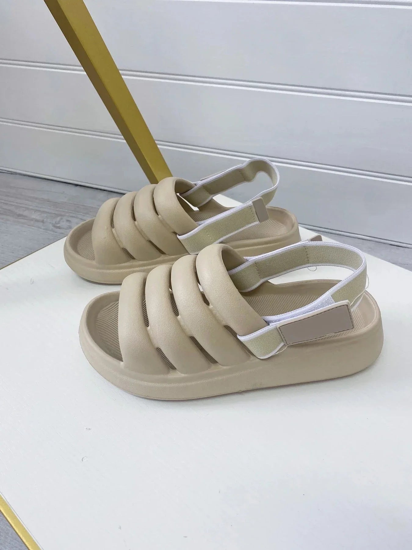 Beige Foam Sliders with Band Strap