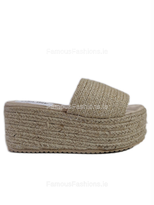 Beige Jute Platform Mule Sandals