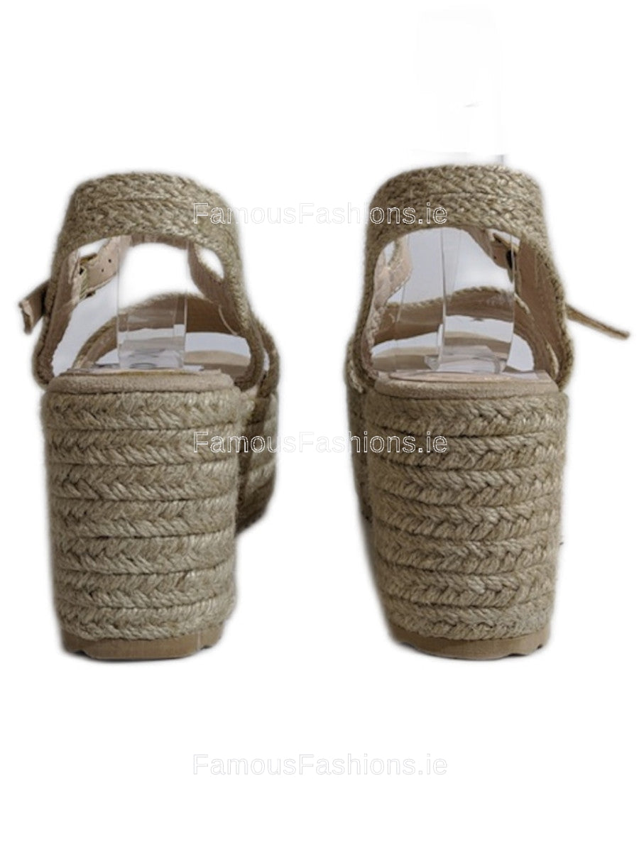 Beige Platform Braided Espadrille Sandals