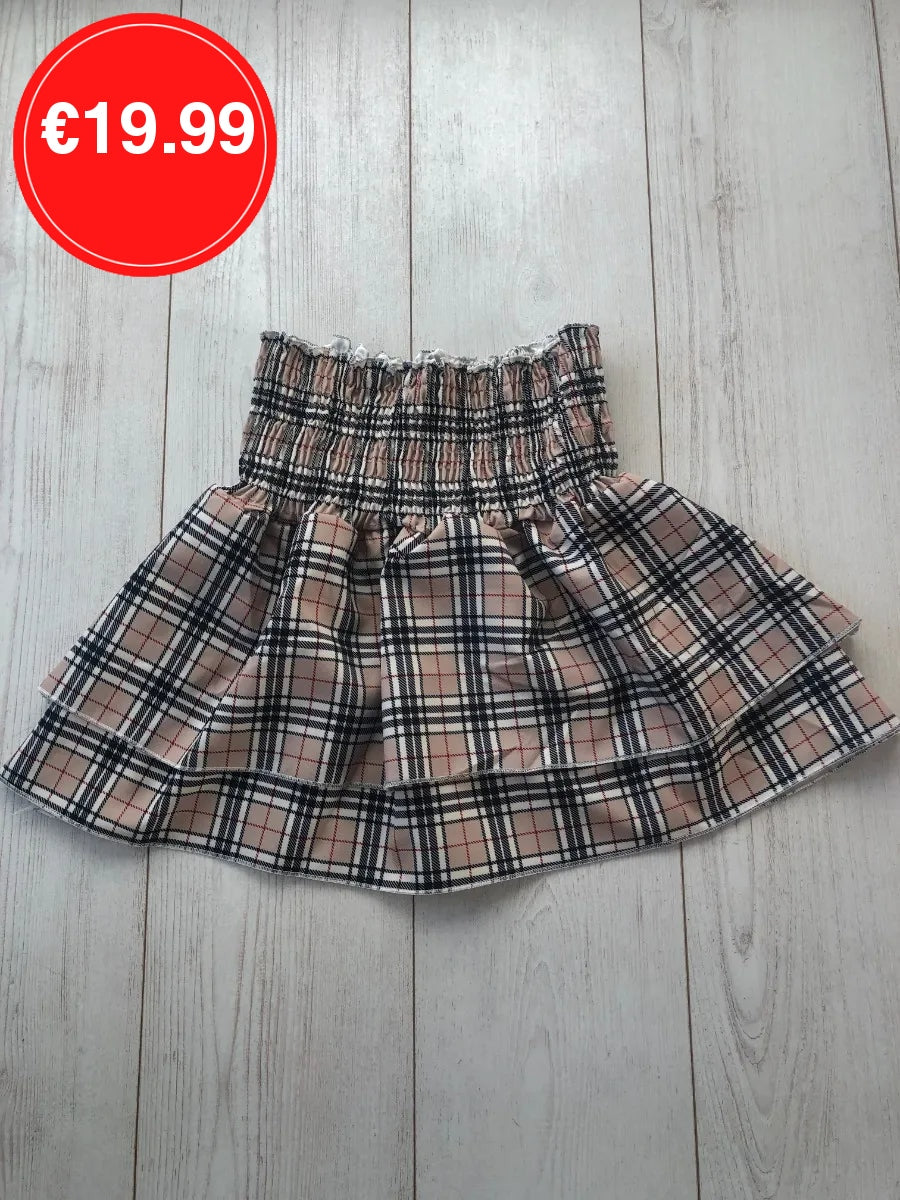 Beige Tartan Check Rara Mini Skirt