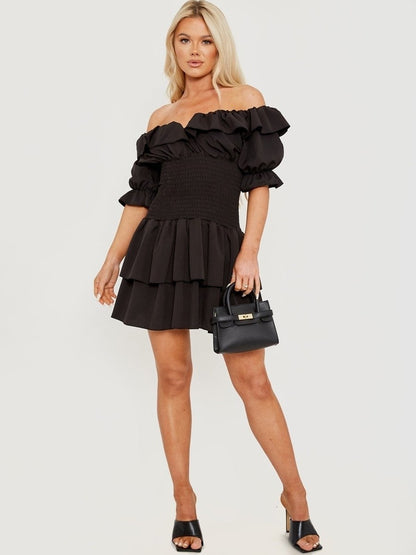 Black Bardot Frill Dress