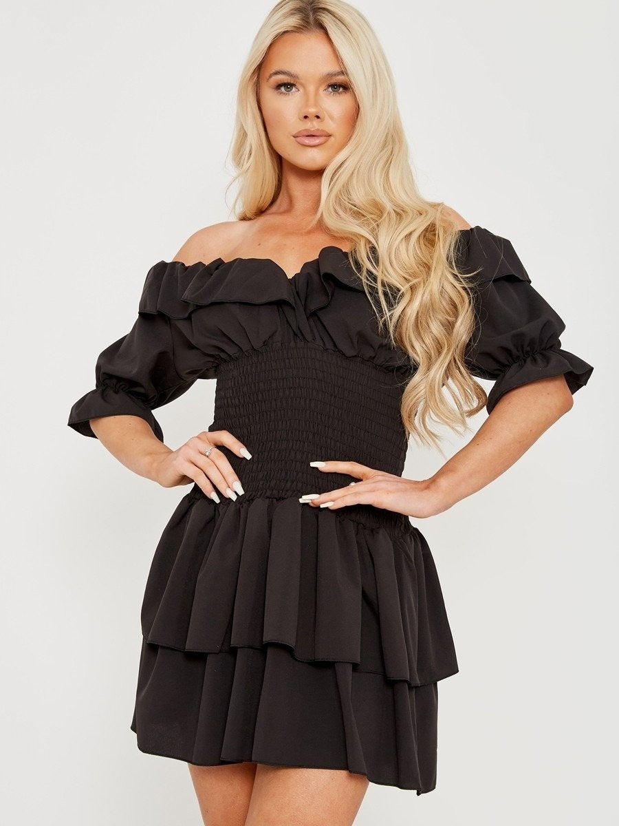 Black Bardot Frill Dress