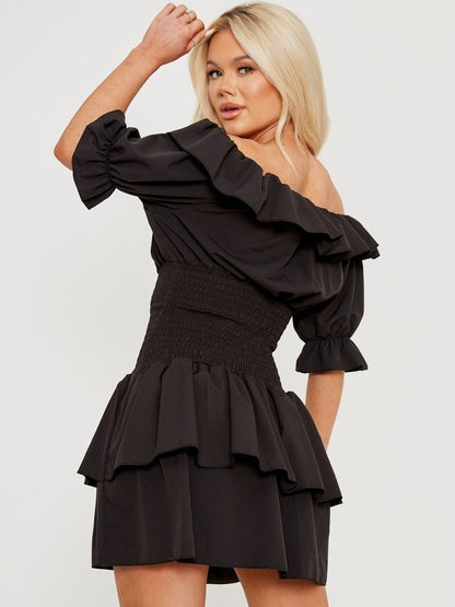 Black Bardot Frill Dress