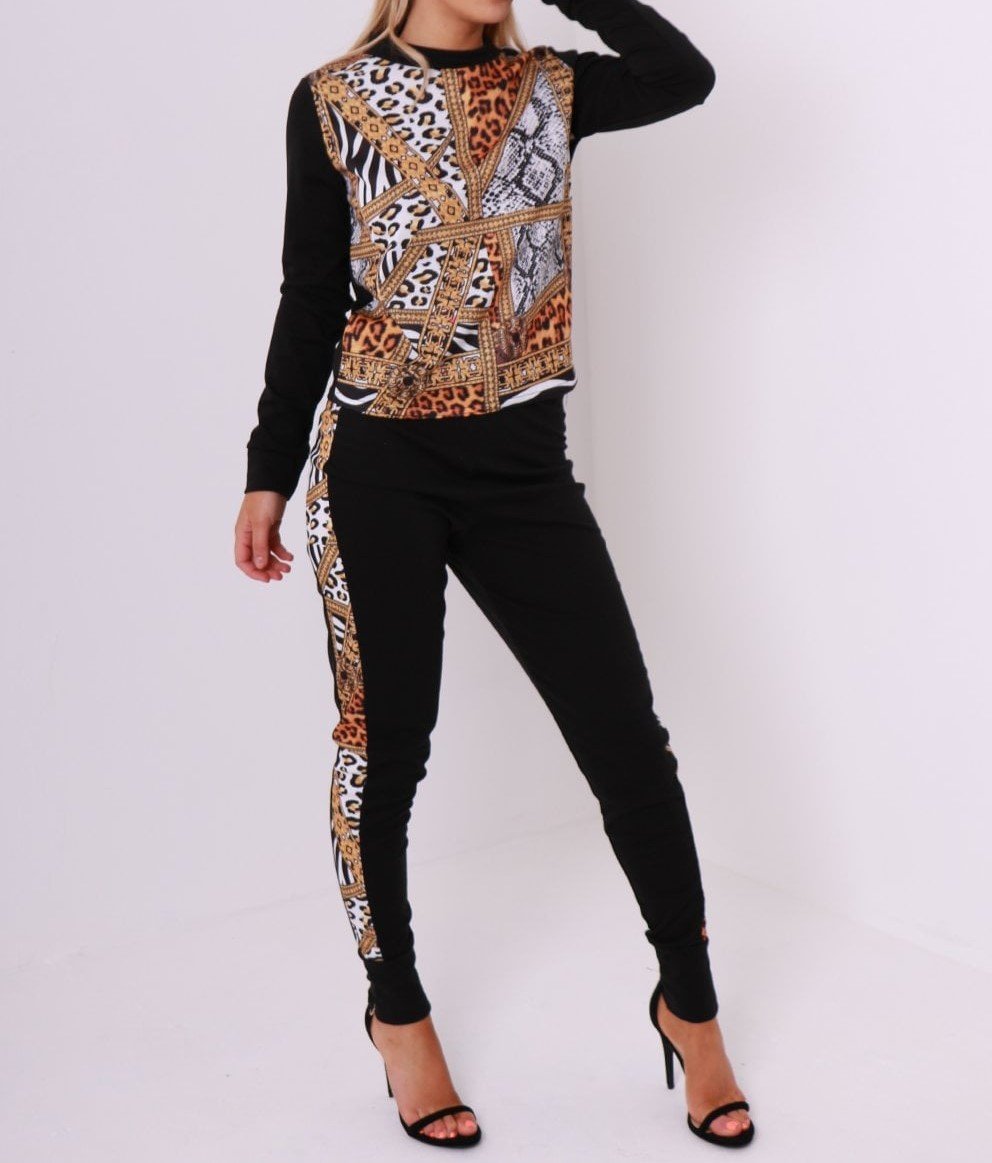 Black Chain Print Tracksuit