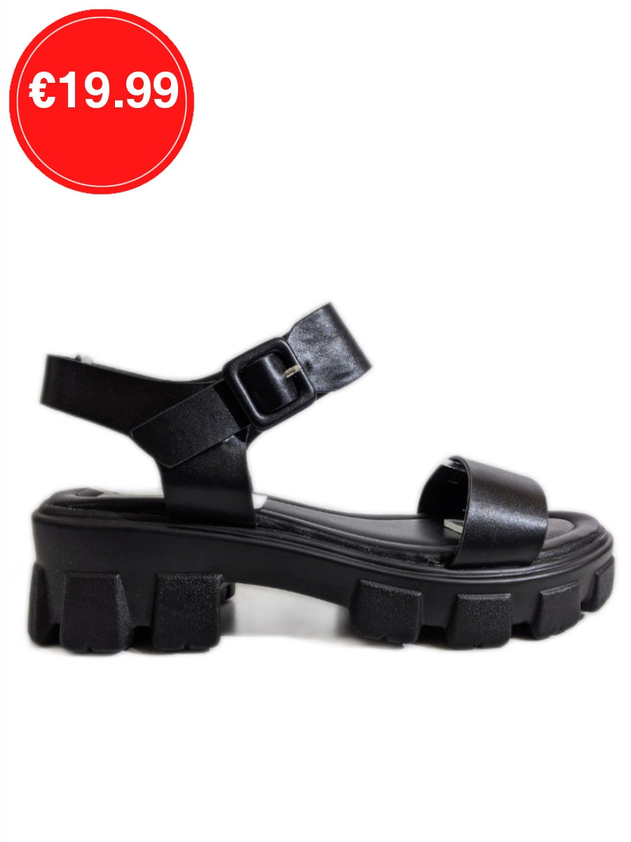 Black Chunky Platform Track Sole Sandals