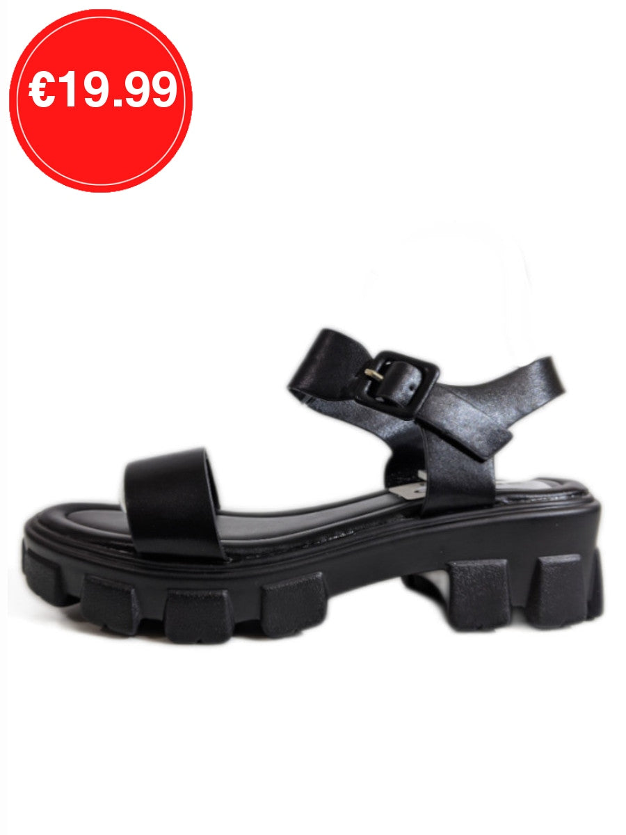 Black Chunky Platform Track Sole Sandals