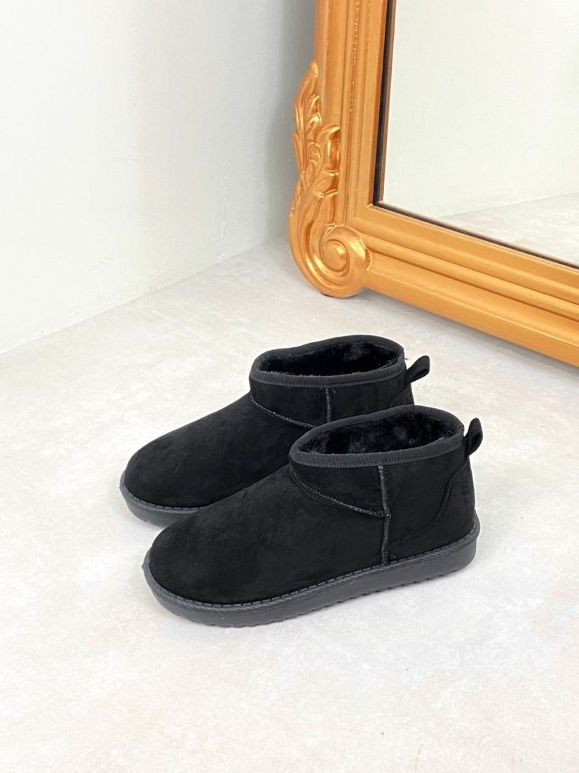 Black Fur Lined Mini Ankle Snugg Boots