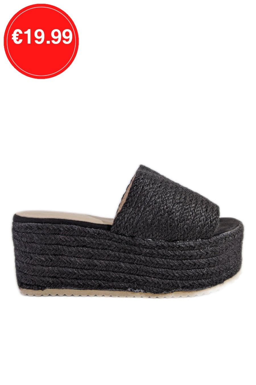 Black Jute Platform Mule Sandals