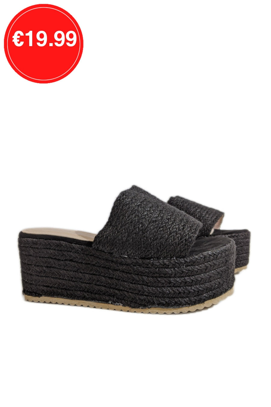 Black Jute Platform Mule Sandals