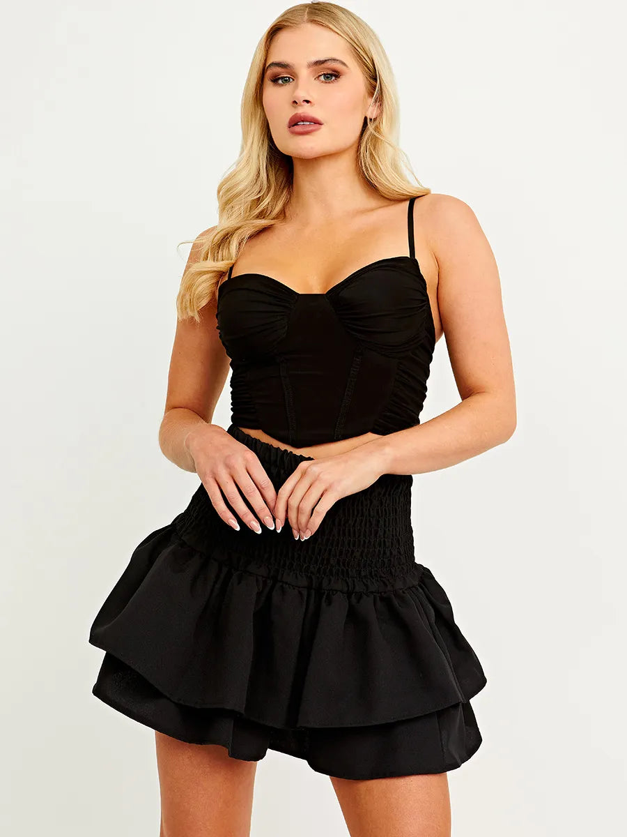 Black Layered Rara Mini Skirt