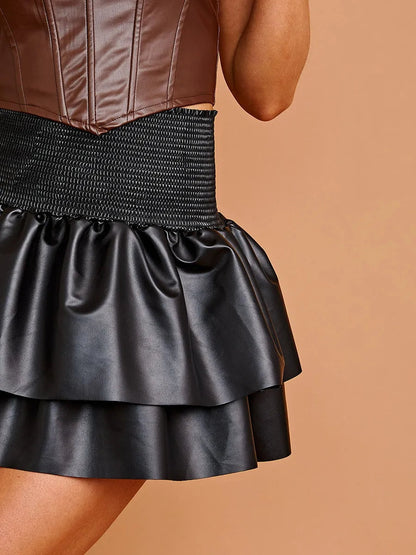 Black Leather Look PU Rara Skirt