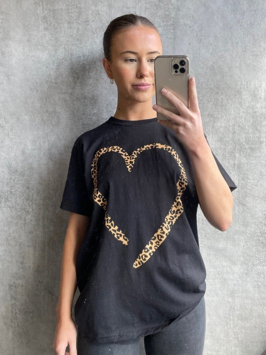 Black Leopard Heart Graphic T-Shirt