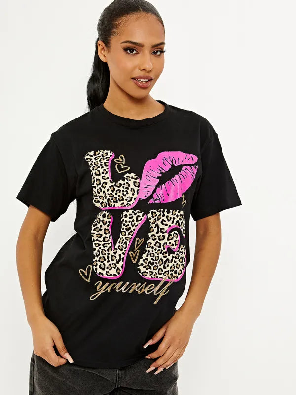 Black Love Lips Graphic Printed T-Shirt