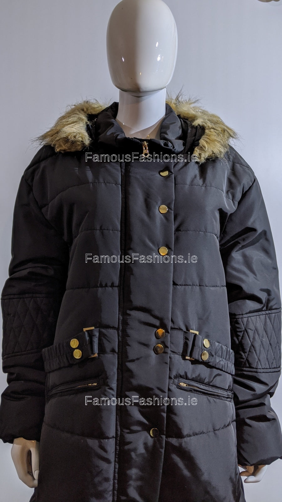 Black Padded Hooded Long Coat