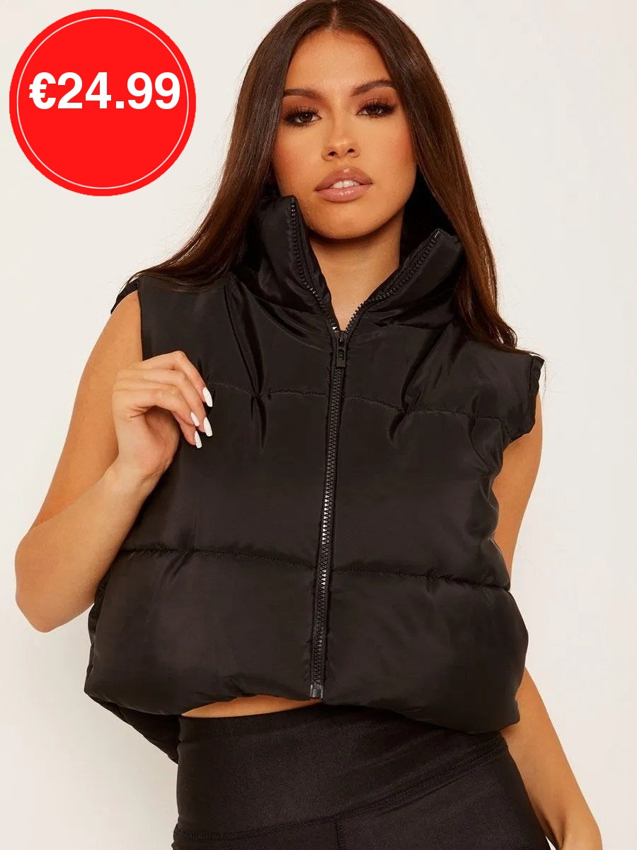 Black Padded Puffer Cropped Gilet