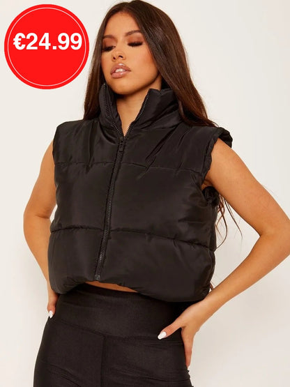 Black Padded Puffer Cropped Gilet