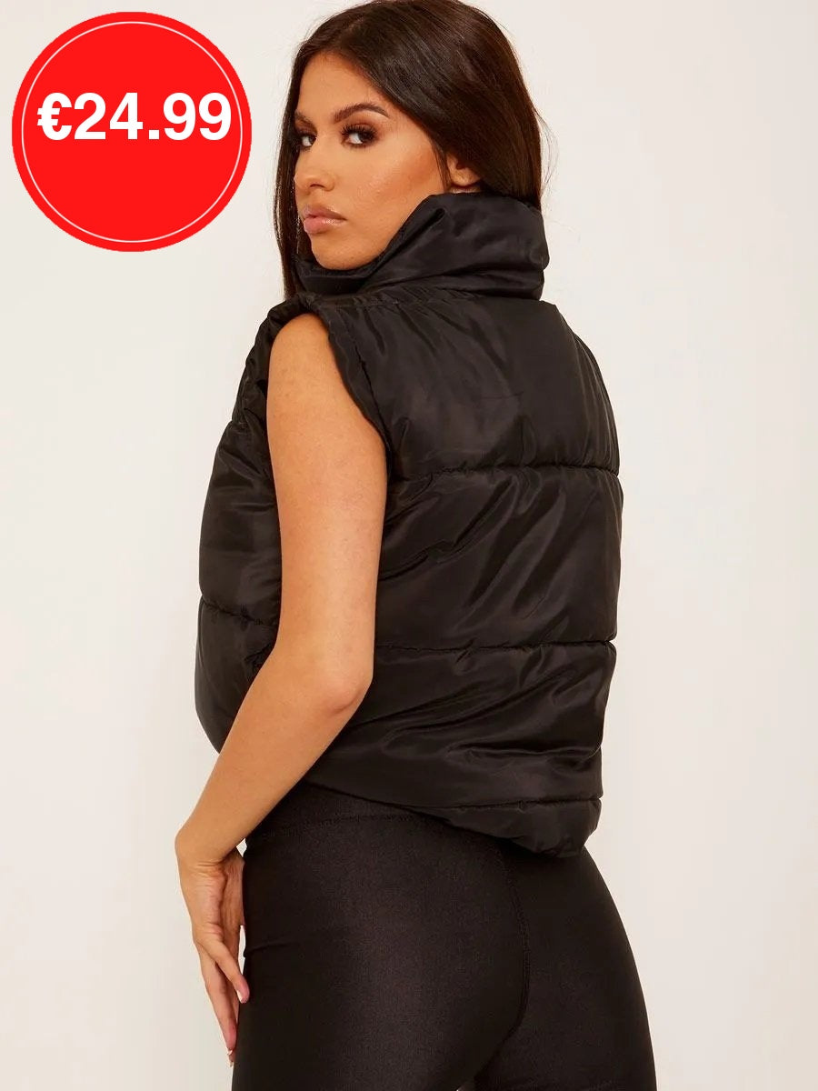 Black Padded Puffer Cropped Gilet