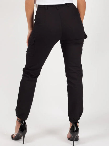 Black Pocket Cuffed Hem Cargo Trousers