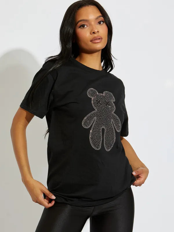 Black Rhinestone Teddy Bear T-Shirt