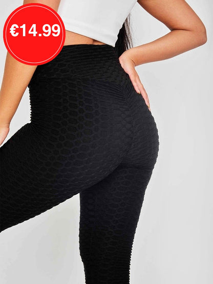 Black Ruched Back Honeycomb Texture Detail Active Legging