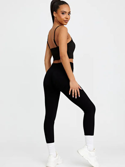 Black Super Stretchy Thick Ribbed High Waisted Gym Seamless Leggings