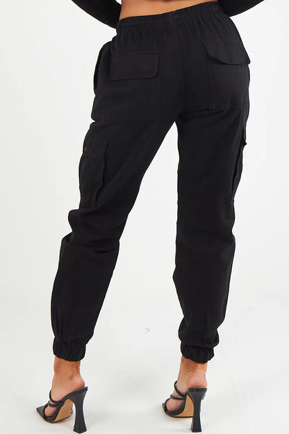 Black Twill Pocket Cargo Combat Trousers