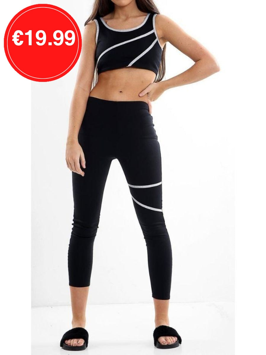 Black Two Piece Crop Top Activewear Set