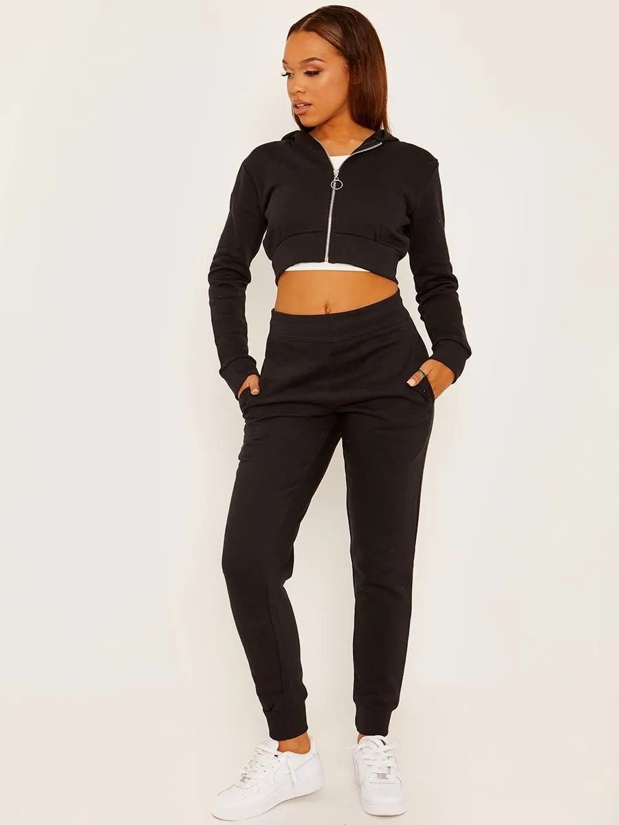 Black Zip Hoodie Jogger Tracksuit