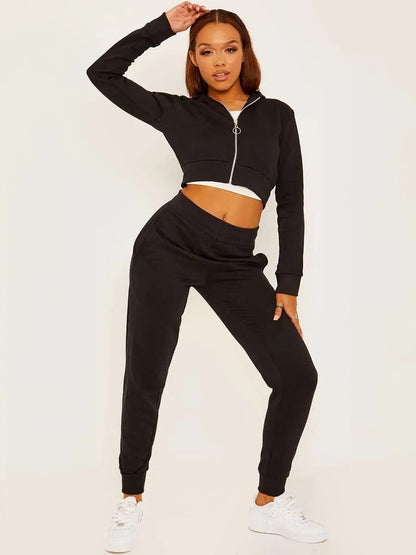 Black Zip Hoodie Jogger Tracksuit