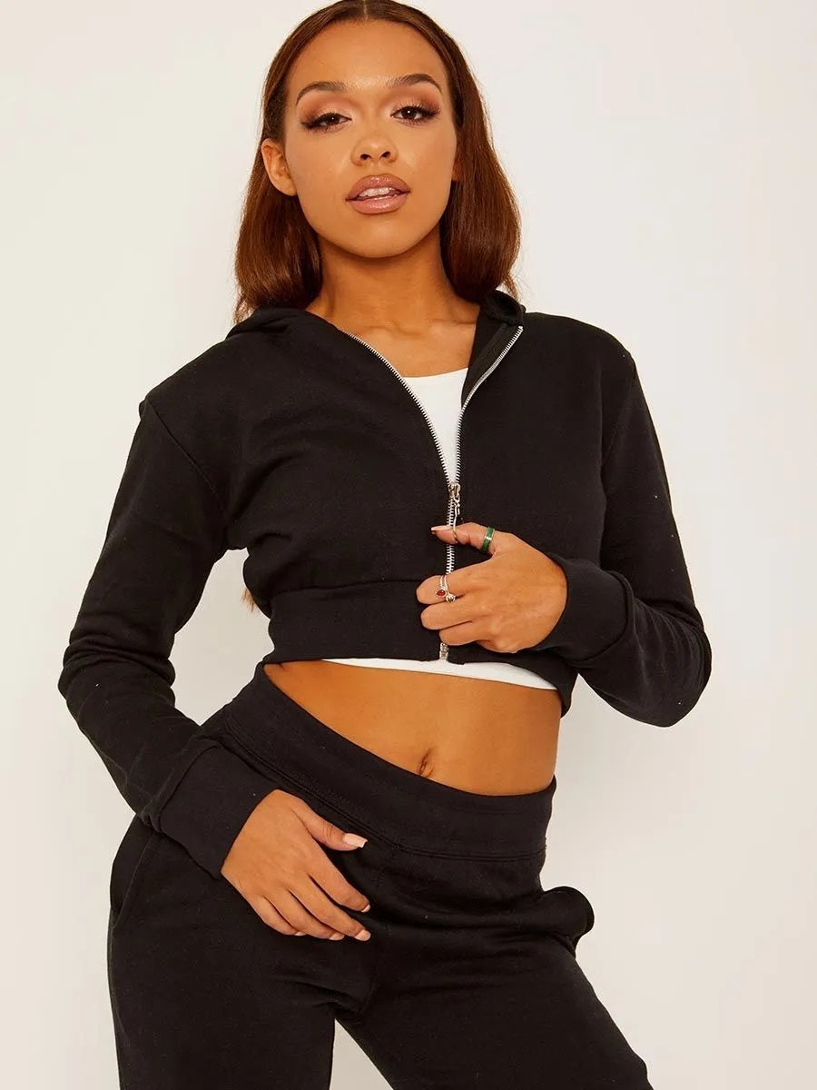 Black Zip Hoodie Jogger Tracksuit