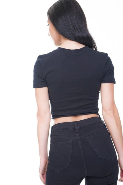 Black 'Property of No One' Cut Front Crop Top