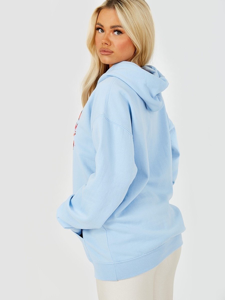 Blue Butterfly Heart Graphic Fleeced Hoodie