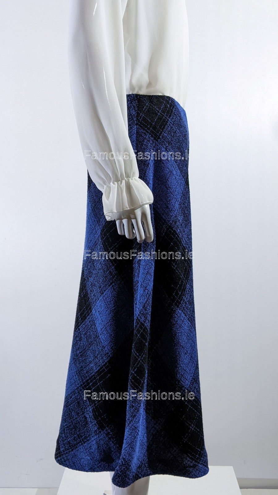 Blue Elasticated Lined A-Line Checked Tartan Warm Skirt