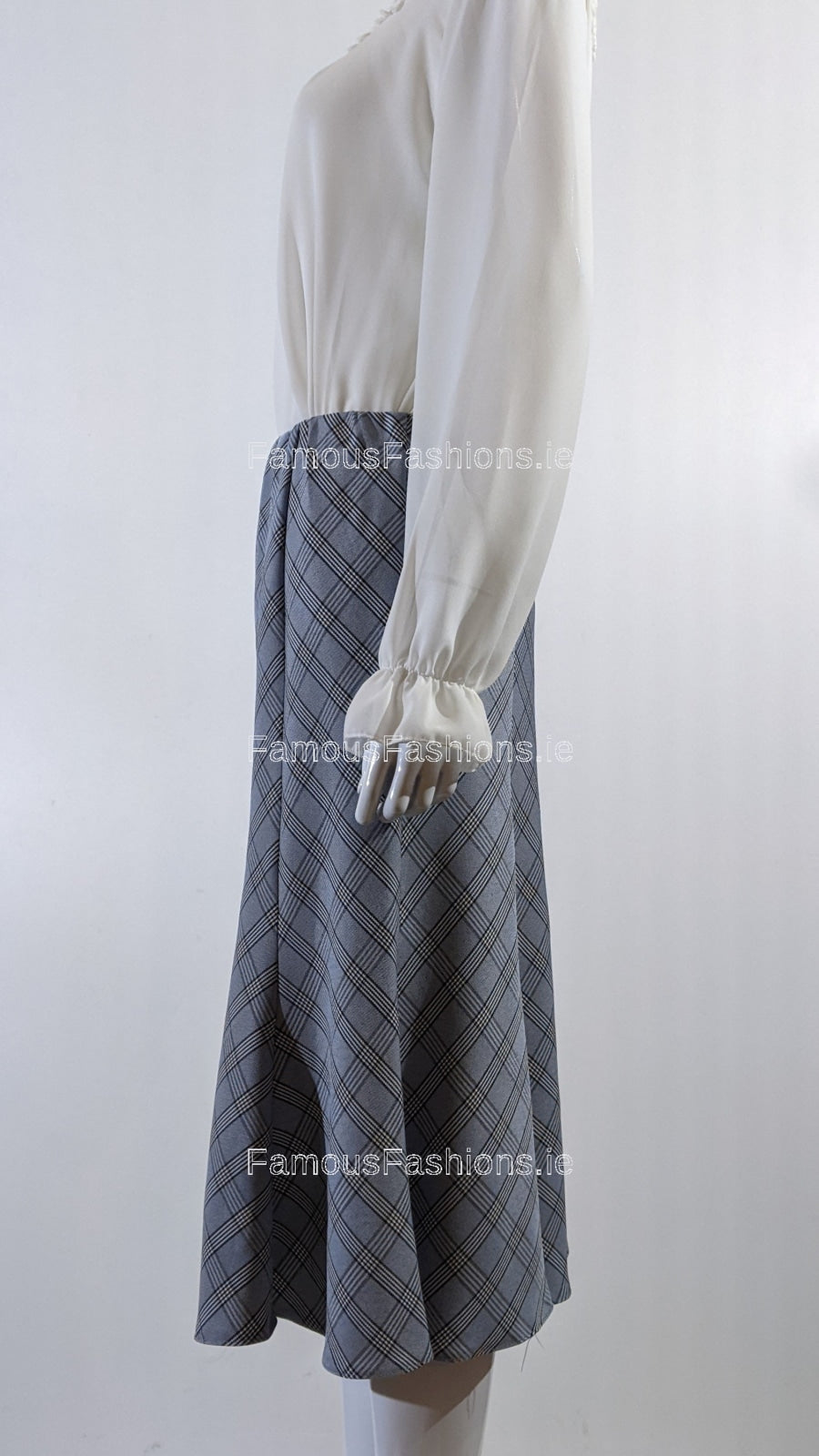 Blue Elasticated Lined A-Line Diamond Checked Skirt