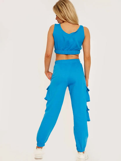 Blue Fleeced Crop Top & Cargo Jogger Set