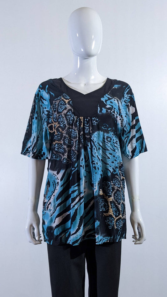 Blue Leopard Print Short Sleeves Top