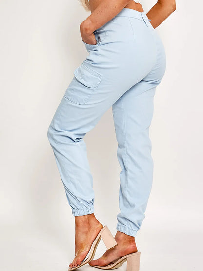 Blue Pocket Cuffed Hem Cargo Trousers