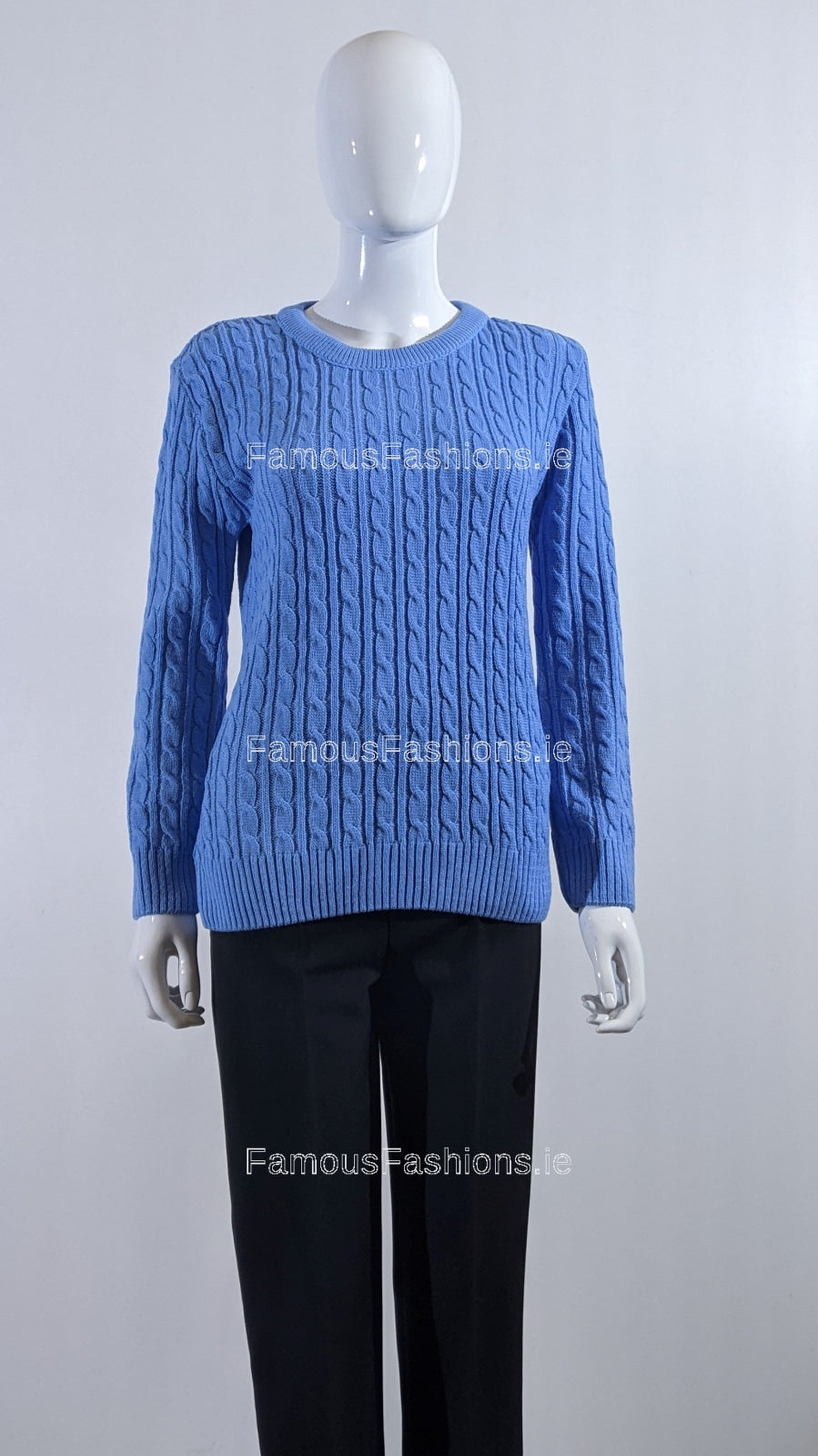 Blue Round Neck Cable Knit Jumper