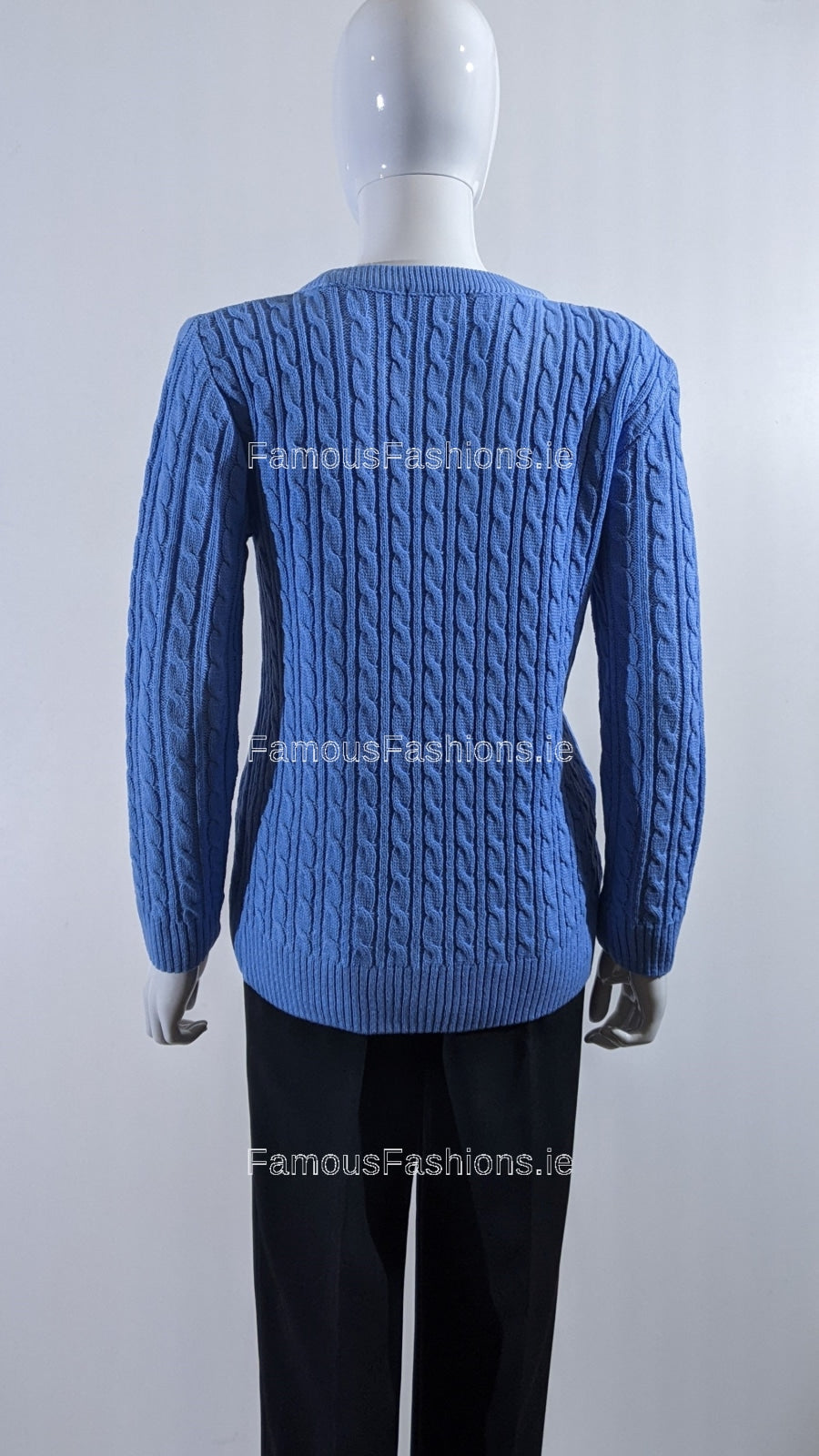 Blue Round Neck Cable Knit Jumper