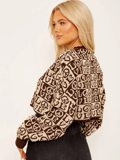 Brown Love Oversized Cropped Jumper