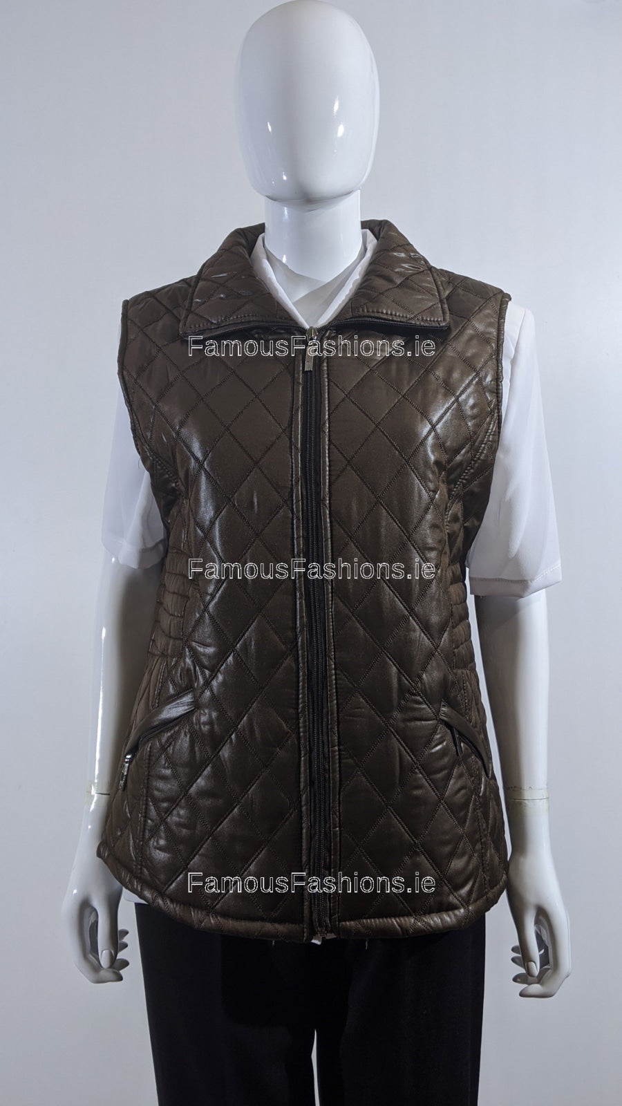 Brown Diamond Quilted Waistcoat with Zipped Pockets