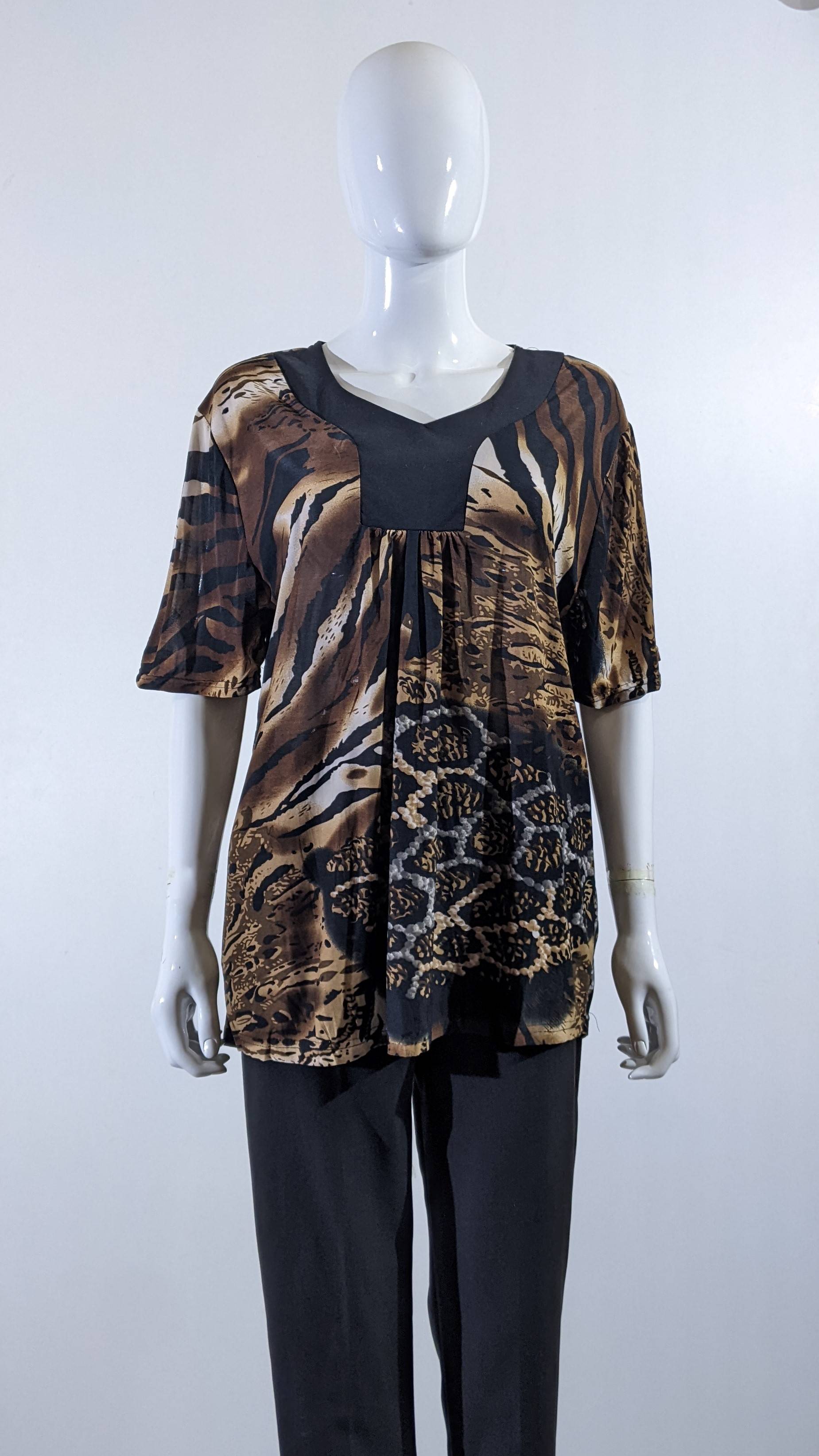 Brown Leopard Print Short Sleeves Top