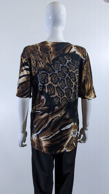 Brown Leopard Print Short Sleeves Top