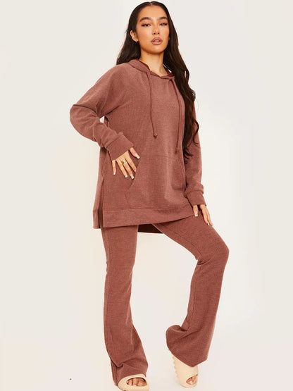 Chocolate Top & Flared Trousers Ribbed Loungewear Co-ord